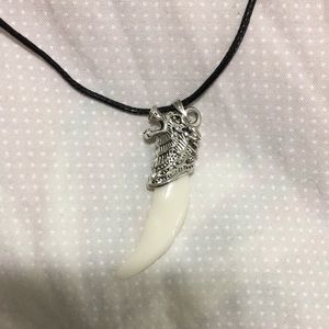 Necklace wolf tooth charm with wolf head